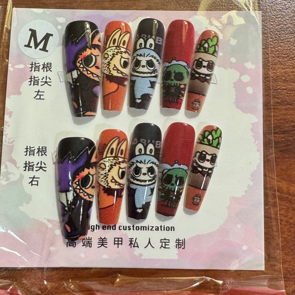 Press-On Nail Set with Cartoon Character Art - Multi-Color
